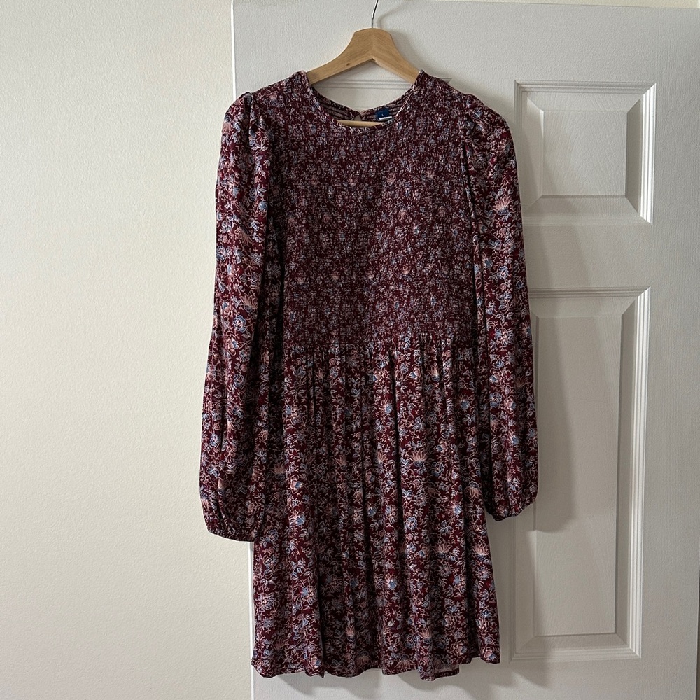 Old Navy Burgundy Floral Long-Sleeve Mini Dress